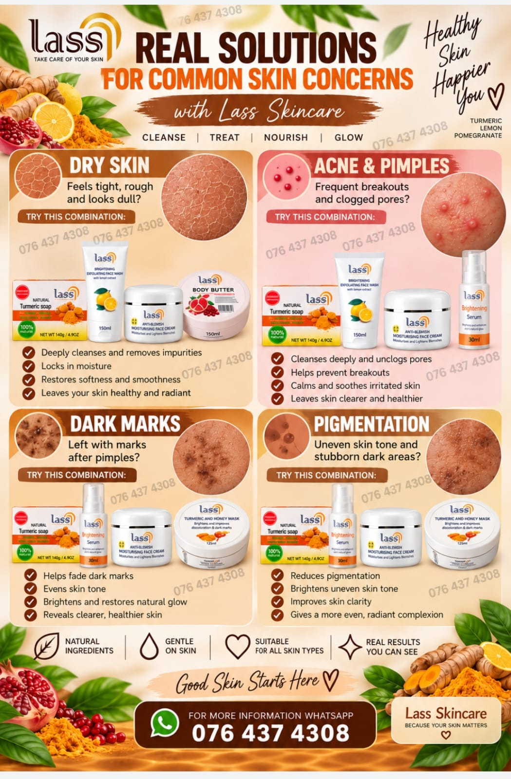 Lass Skincare guide: product combinations for dry skin, acne and pimples, dark marks and pigmentation